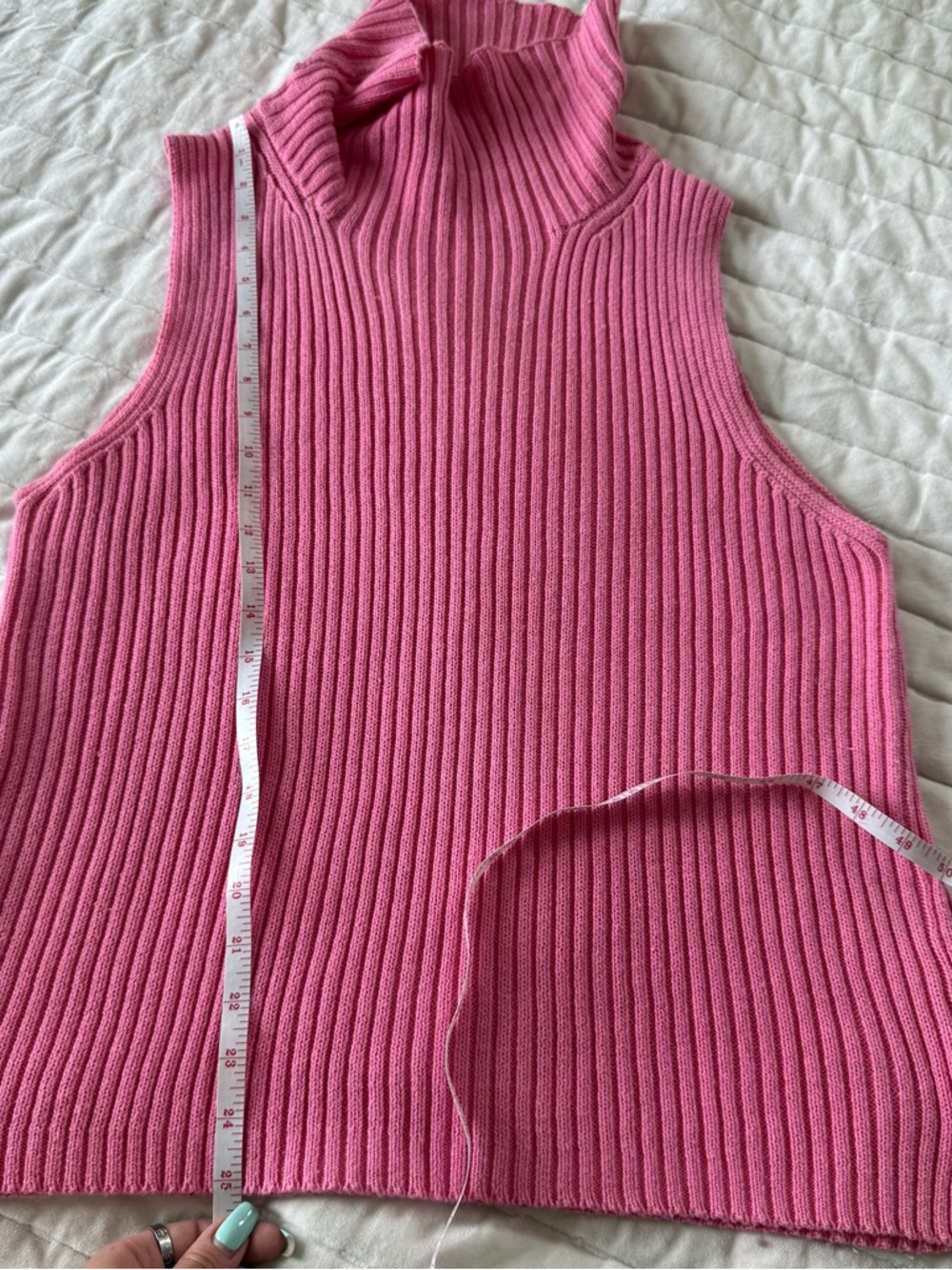BASIC EDITIONS Y2K vintage Pink mockneck turtleneck sweater sleeveless rib knit - Picture 5 of 5